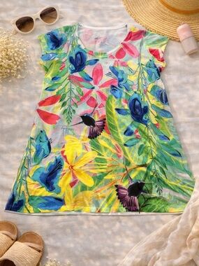 Guy Harvey XL Tropical Resort Dress Hummingbird Floral Vacation Coastal NWOT